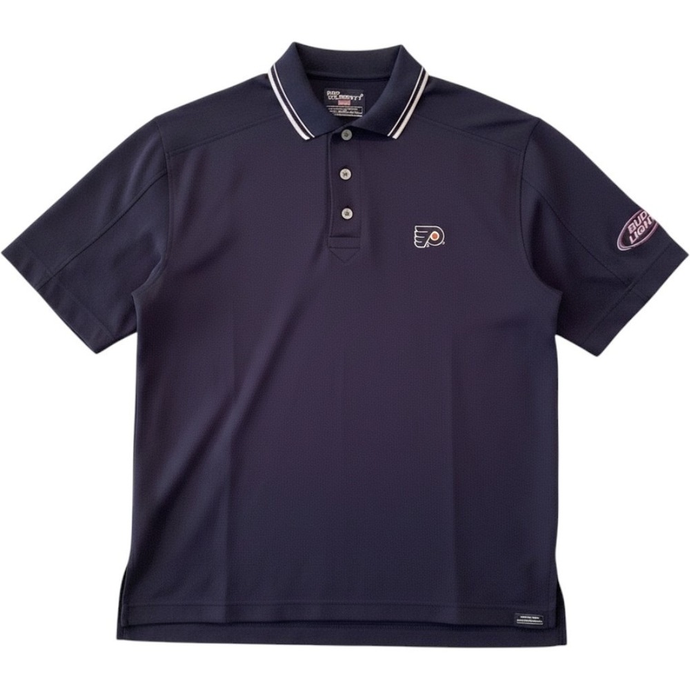 Philadelphia Flyers Polo Golf Shirt Bud Light Navy Blue NHL Logos - Large